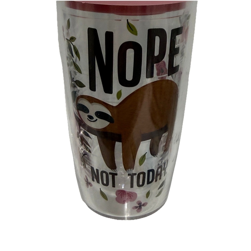 Tervis Sloth Tumbler Nope Not Today 16 oz‎ Pink Lid Insulated Travel Cup Funny